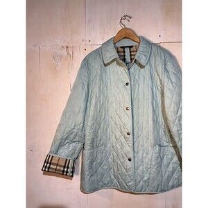 BURBERRY London Ladies Classic Plaid Quilted Jacket Light Blue XL Diamond